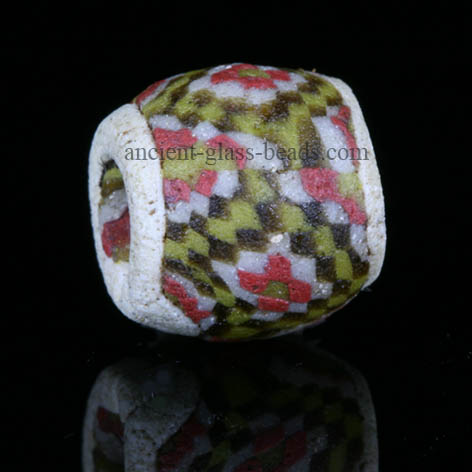Medieval mosaic glass bead with checkerboard band, 8-9 century